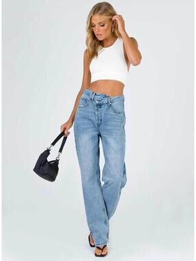 Princess Polly - Holly Asymmetric Criss Cross Waist Straight Leg Jean - US 2